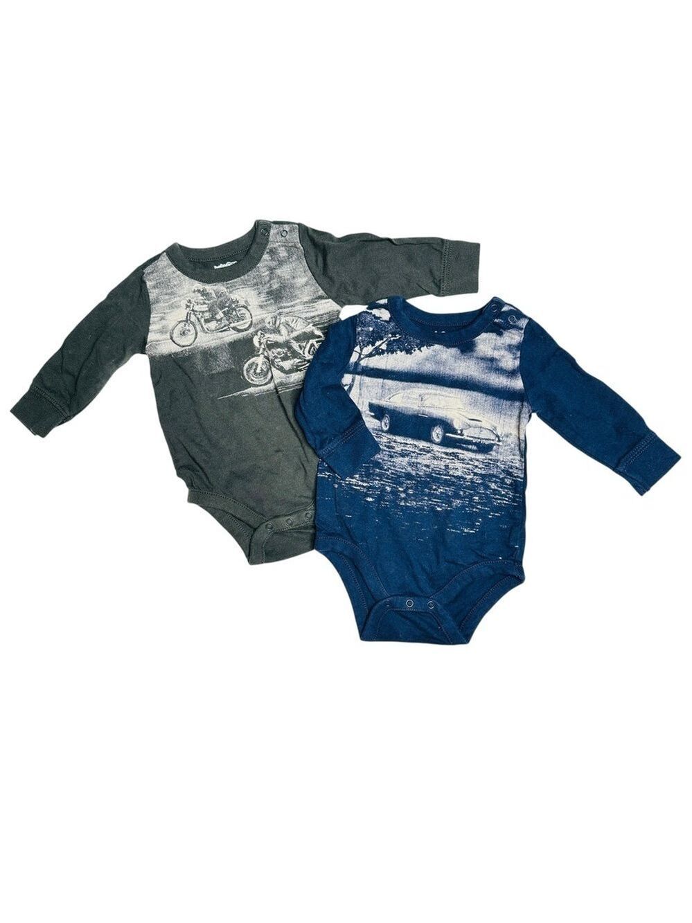 GAP Baby Boys‎ Long Sleeve One Pieces Lot of 2 Car & Motorcycle Graphic 3-6M